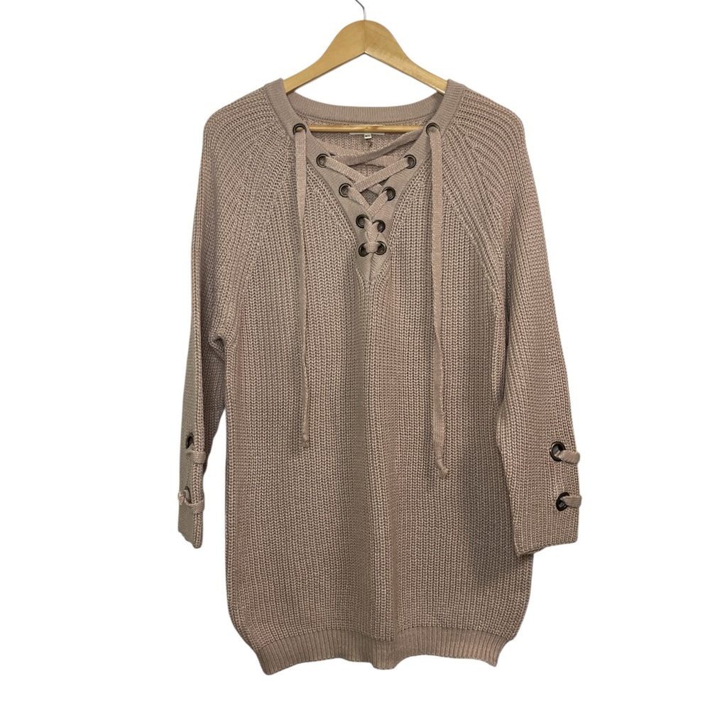 Miracle Lace-Up Knit Sweater Beige M/L